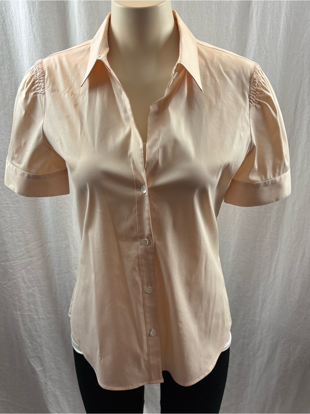 Theory Peach Agnes(Luxe)Short-Sleeve Button Down Shirt M